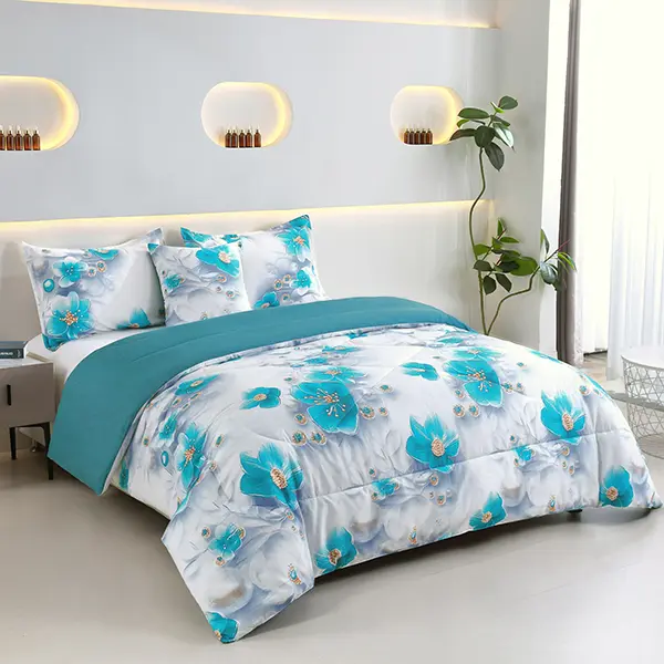 2/3pcs Elegant Blue Floral Comforter Set, Watercolor Flower Bedding with 1 or 2 Pillowcases, Soft Lightweight All-Season Bedding Set for Bedroom Decor, Suitable for Home, Hotel, Dorm, Machine Washable, Great Gift, Bed Set, Comforter Queen Size