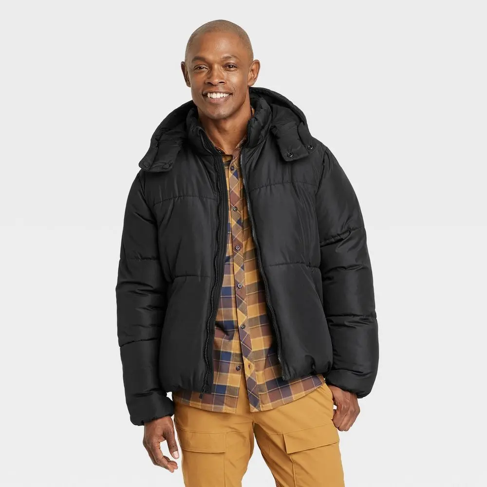 Men's Heavy Puffer Jacket Apparel - All In Motion, Comfy Fabric, Functional Pocket, Warm Garment, Soft, Long Sleeve