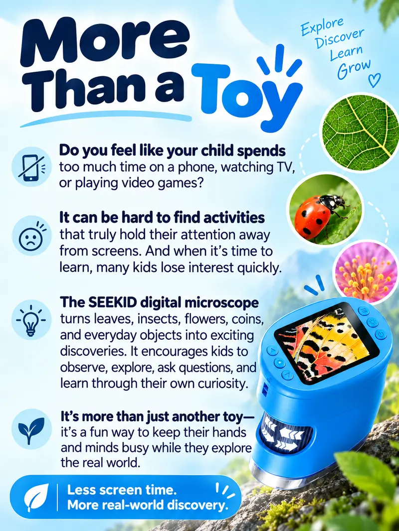 【2027 Upgrade】SEEKID 1000X Handheld Microscope for Kids with 4K 2.0