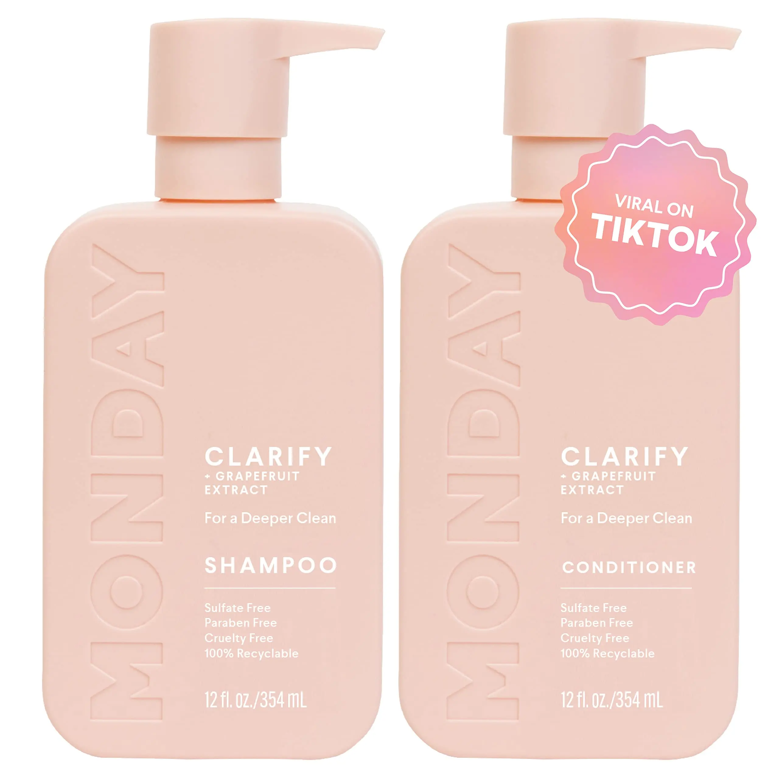 MONDAY HAIRCARE Clarify Shampoo and Conditioner Set 12oz for Oily Hair with Grapefruit Extract, Coconut Oil, Shea Butter, Vitamin E & Provitamin B5