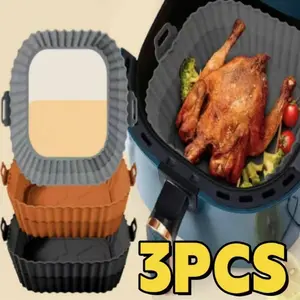 3 Pack Air Fryer Silicone Liners 8inch Food Grade Reusable Non-Stick Baking Basket Accessories for Gourmia Ninja Phillips Air Fryers Dishwasher Safe Household Kitchen Appliances Heat Resistant Easy Cleaning