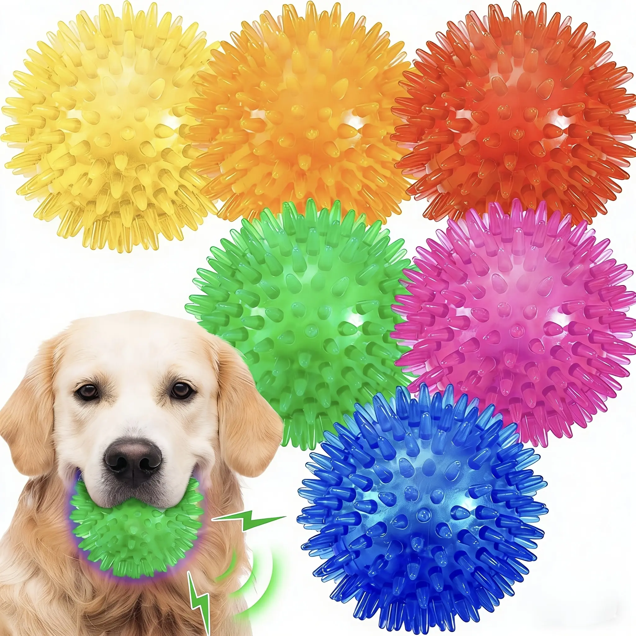3/4/6 Pack Squeaky Balls for Dogs, Fetch Balls for Dogs Rubber Bright Colors TPR Puppy Toys Dog Toy Balls Dog Squeaky Toys Spike Ball Dog Chew Toys for Dog (Multi)