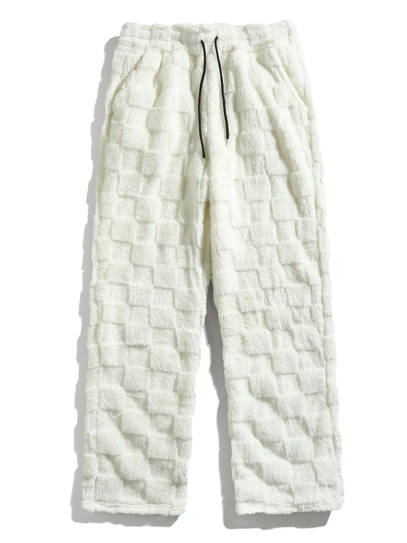 Men's Winter Two-Tone Plush Pants, Classic Fashionable Versatile Casual Fitted Small Grid Plaid Fleece Long Pants, Modern Home Wear, Comfortable and Soft Stylish, Casual Comfy Pants, Casual Comfy Warm