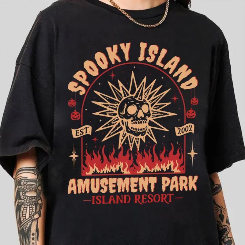 Spooky Island Amusement Park T-Shirt, Retro 2000s Halloween Movie Shirt, Disco Skull, Summer Spooky Tee, 90s Nostalgia Halloween Shirt for Halloween