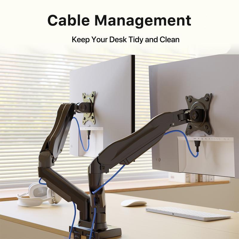 HUANUO Dual Monitor Arm Adjustable Gas Spring Monitor mount for Gaming and Home Office Setups, Monitor Arm hold up to 30" with 19.8 lbs Max Weight and C-Clamp or Grommet Hole Mounting