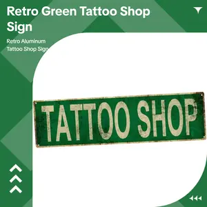 Retro Green "TATTOO SHOP" Aluminum Wall Sign | Vintage Tattoo Studio Decor | Edgy Man Cave Art