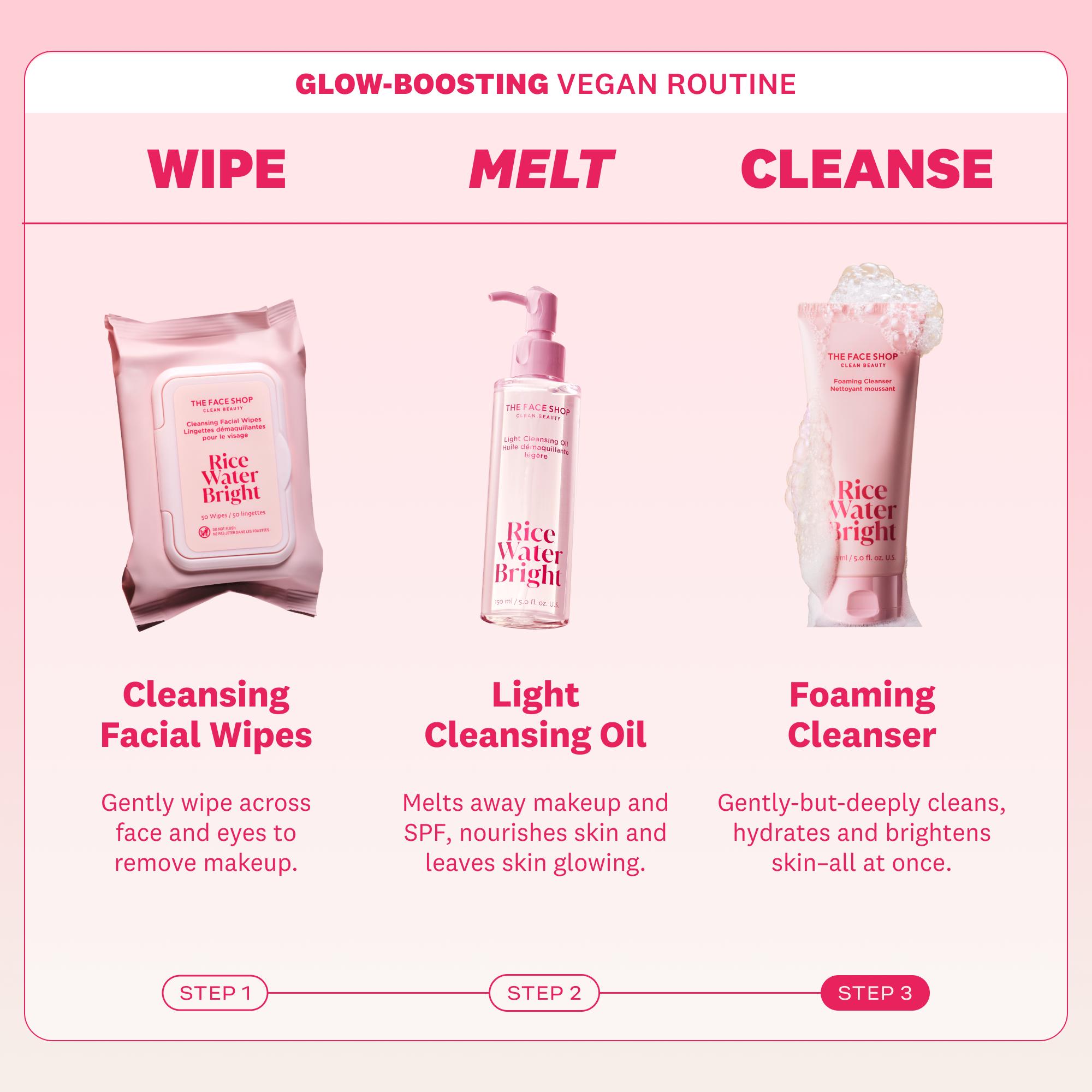 THE FACE SHOP Rice Water Bright Foaming Cleanser Mousse & Rice Water Bright Cleansing Oil for Skincare, Vegan, Skin Repair, Korean Skincare