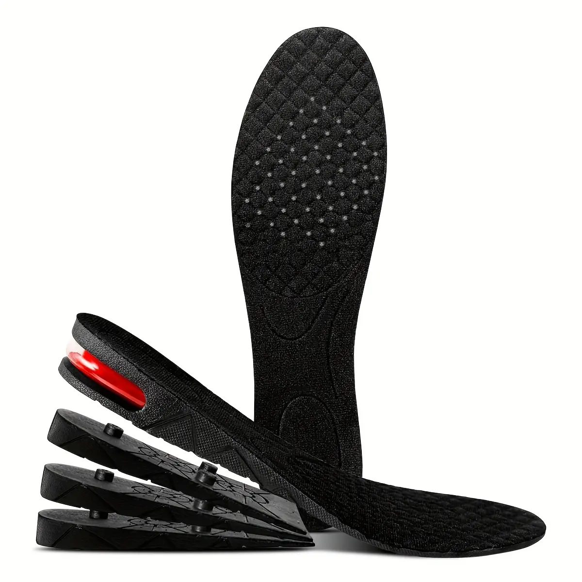 Height Increase Insoles, 2-4 Layer 1.2" to 2.97" Variable Height Increase Shoe Lifts, Heel Lift Shoe Height Inserts for Men & Women Footwear Comfort Active Soft Tactical Bedroom Dry Parent Black