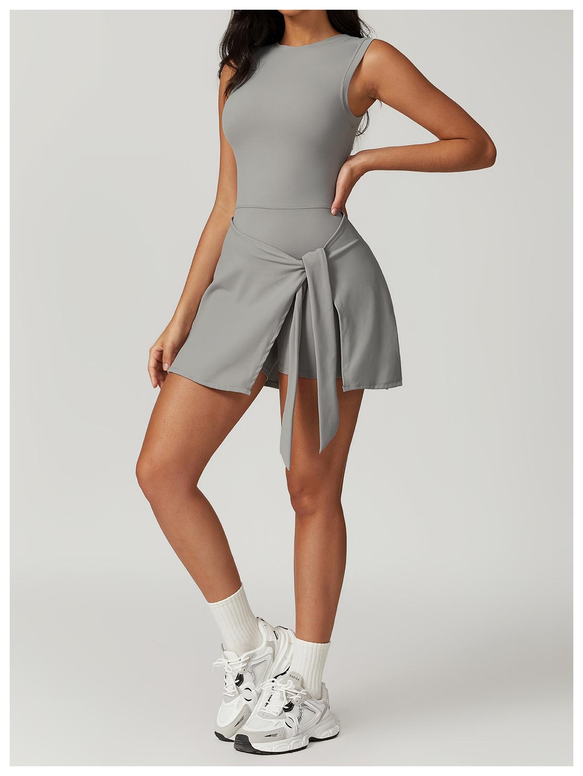 YEOREO Women's Tennis Skirt Sleeveless Yoga Golf Sports Skirt with Ruffle Side Slits Gym Skirt Built-in Shorts