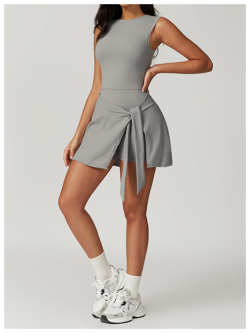 YEOREO Women's Tennis Skirt Sleeveless Yoga Golf Sports Skirt with Ruffle Side Slits Gym Skirt Built-in Shorts