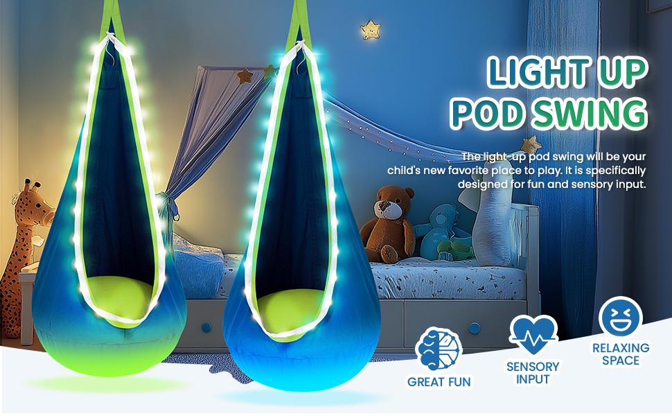【Stand NOT Included】Christmas Gift for 3+Years Old,Pod Swing with LED Lights & Inflatable Pillow, Hanging Hammock Swing for Indoor & Outdoor, Sensory Chair 【Stand NOT Included】Christmas Gift for 3+Years Old,Pod Swing with LED Lights & Inflatable Pillow, Hanging Hammock Swing for Indoor & Outdoor, Sensory Chair