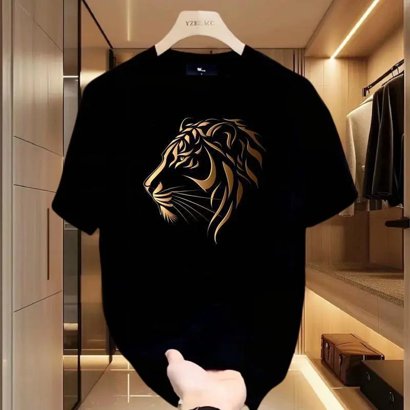 Tiger Short Sleeve T-shirt,Thick Cotton,Summer Holiday,Retro Fashion,Printed Design,Loose,Couple Friendly,Half Sleeve,Tiger Tee Menswear Top baggy  shirt