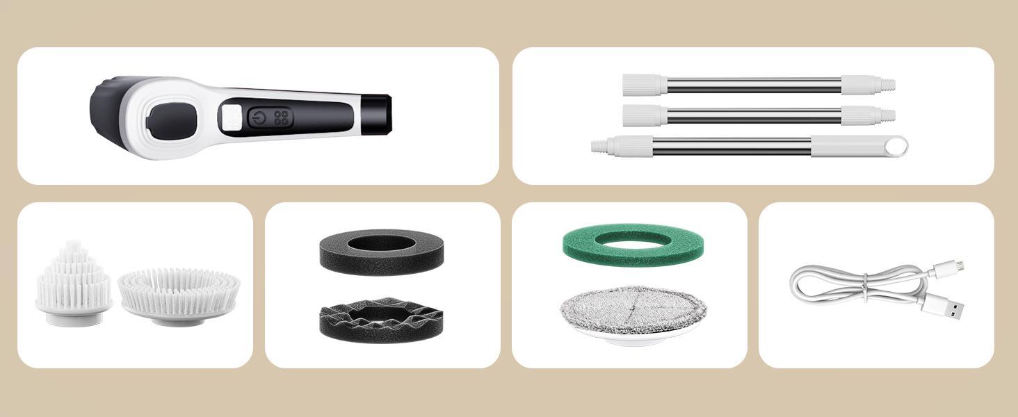 【Clearance sale】Powerful Electric Spin Scrubber with Cordless Cleaning Brush with 6 Heads,3 Adjustable length Handle,Dual-Speed, Waterproof, Deep Clean for Bathroom, Tub, Tile