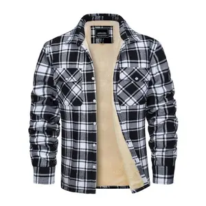 Men'S Plaid Flannel Shirt Jacket, Casual Lapel Collar, Long Sleeve, Button Closure, Medium Stretch Fabric, Regular Fit, with Fleece Lining, Sherpa Lined, Multi-Pocket, for Hiking, Camping, Outdoor Activities, Winter Coats for Adults Over 15 Years Old, Thi