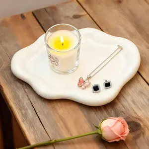 Ceramic White Jewelry Tray, Trinket Dish, Ring Dish, Room Funky Decor Aesthetic, Decorative Cloud Vanity Key Tray for Women, Ring Holder Dish, Cute Jewelry Plate Bowl Room Decor Aesthetic TEQKON