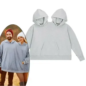 Couple gray hoodies, couple hoodies, double layered hoodies, and couple thin sweaters, round neck sweatshirts - oversized round neck long sleeved men's and women's casual wear - perfect Valentine's Day gifts - men's and women's sets