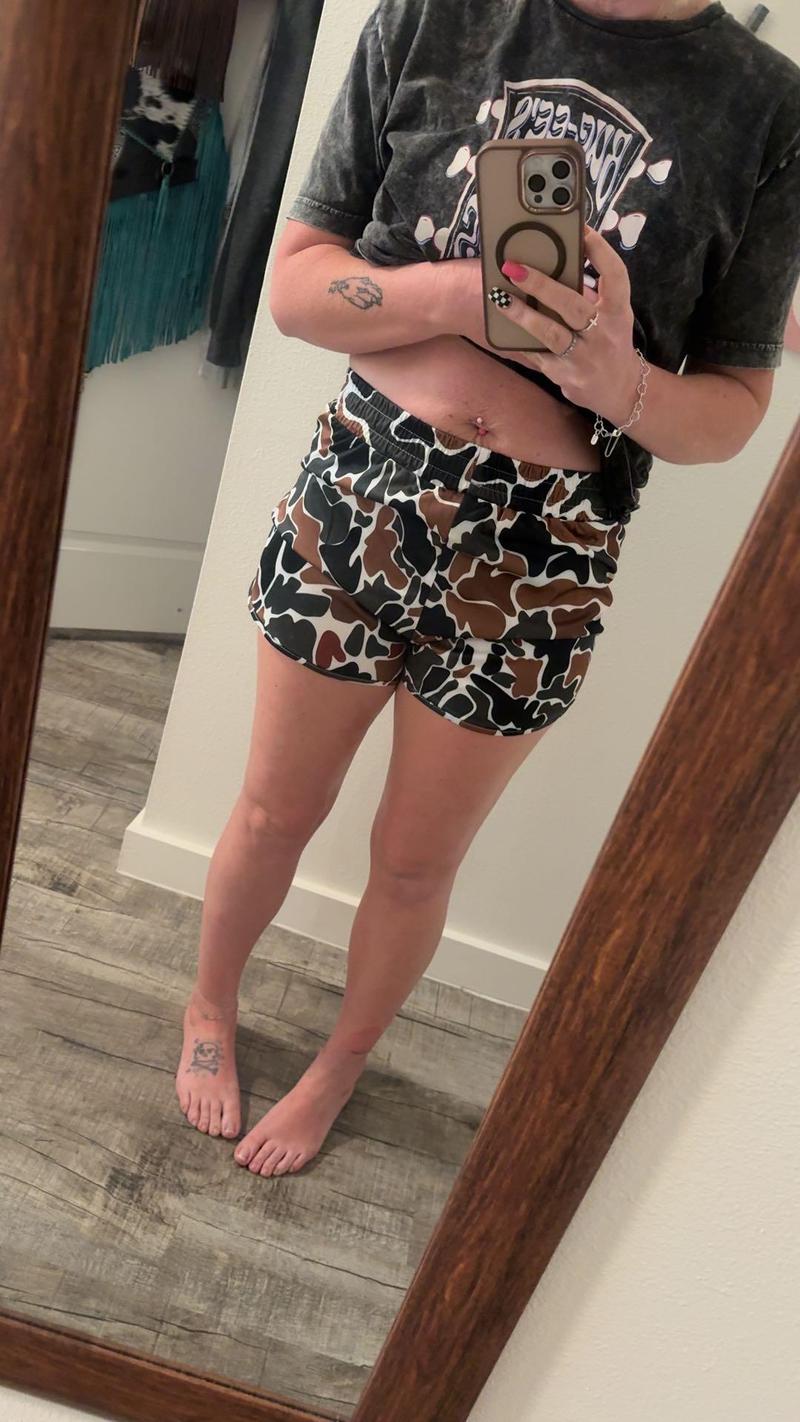 Women's Camo Cross Strap Micro Shorts Unique Pattern Couple Workout Casual Wear