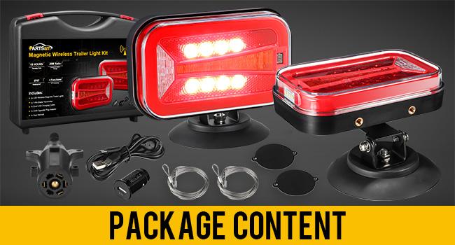 Partsam Wireless LED Trailer Light Kit Portable Magnetic Rectangle Stop Turn Reverse License Towing Tail Lights w Metal Bracket 7 Pin Plug for Trucks Trailers 12 -24V IP67 Waterproof