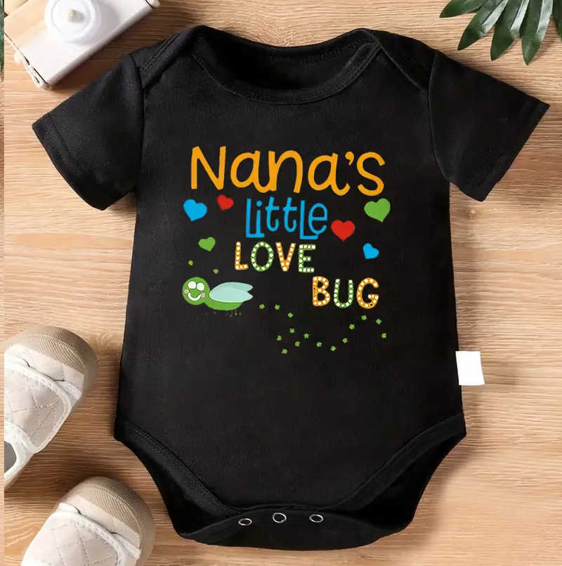 1pc Baby Crawling Suit - Heather Gray Onesie with "Nana's Little Love Bug" Print - Soft Cotton Outfit for Newborns & Toddlers 0-3 Years - Perfect Family Gift - Machine Washable Infant Wear