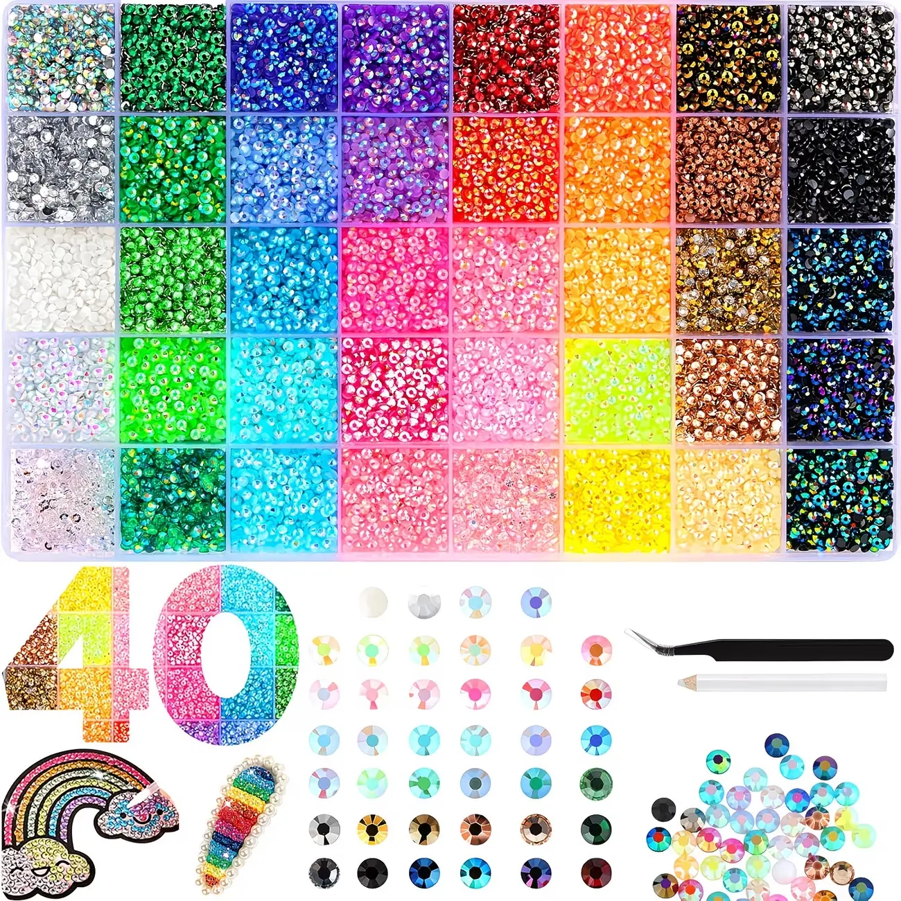 3mm Flatback Resin Jelly Rhinestone Bedazzling Kit - 40 Colors Jewels, Nail Art Accessory, Easy Attachment, Mother's Day Gift, Craft Decoration, Clothes Glam Add-On That Adds Sparkle, Festive Party Supply