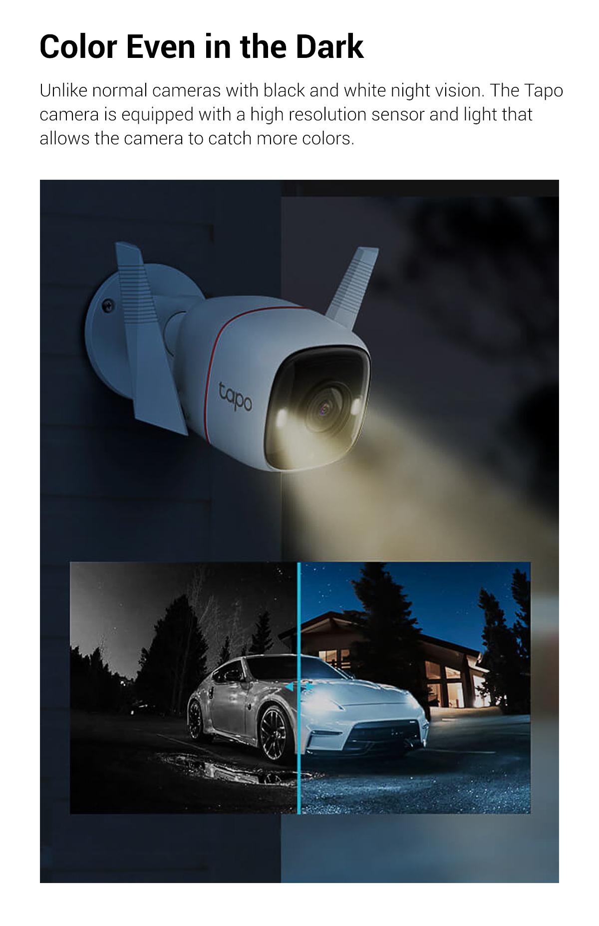 TP-Link & Tapo C320WS Outdoor Security Camera 2K QHD 4MP Starlight Color Night Vision Free AI Detection IP66 Weatherproof 512GB SD Cloud Storage Works with Alexa & Google Home - White
