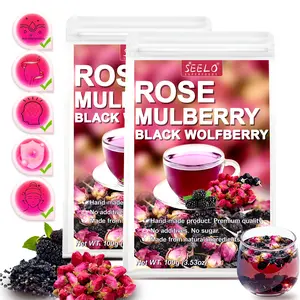Rose & Mulberry and Black Goji Berry Tea, Mixed flower fruit tea, Health Herbal Tea Gift, 25 Bright Beauty Tea Bags.