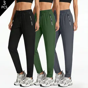 Women’s Three-Pack All-Season Sports Casual Straight-Leg Pants — Ice Silk, Breathable, Stretch Fabric Womenswear