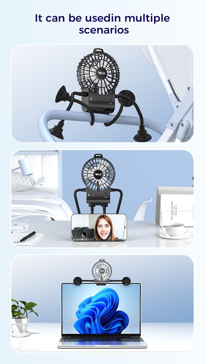 Portable handheld creative fan robot statue, compact portable rechargeable desk fan robot figurine with suction cups and mobile phone holder integrated into one, suitable for offices and cars, black personal fan robot figurine