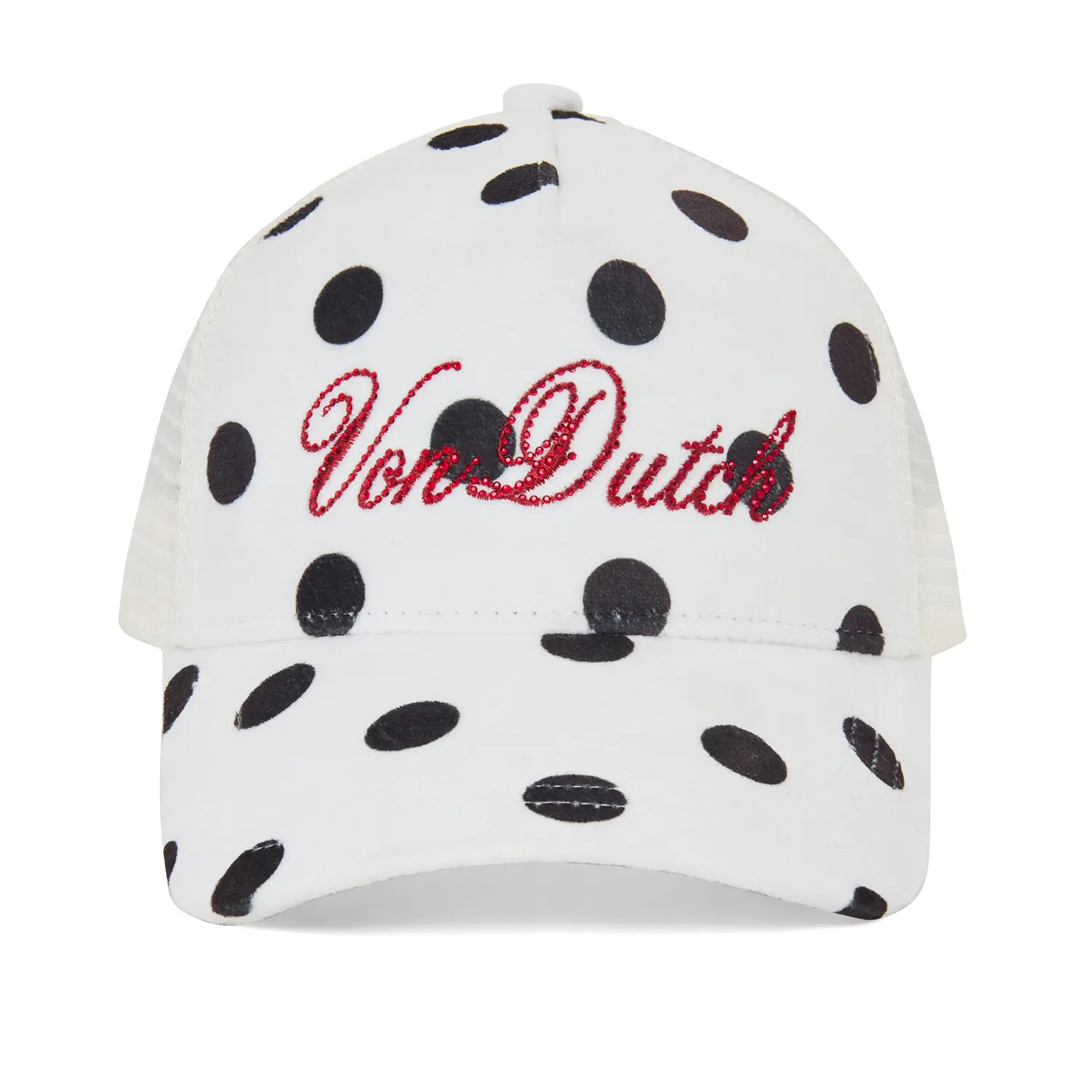 Polka Dot Velour Rhinestone Trucker Hat