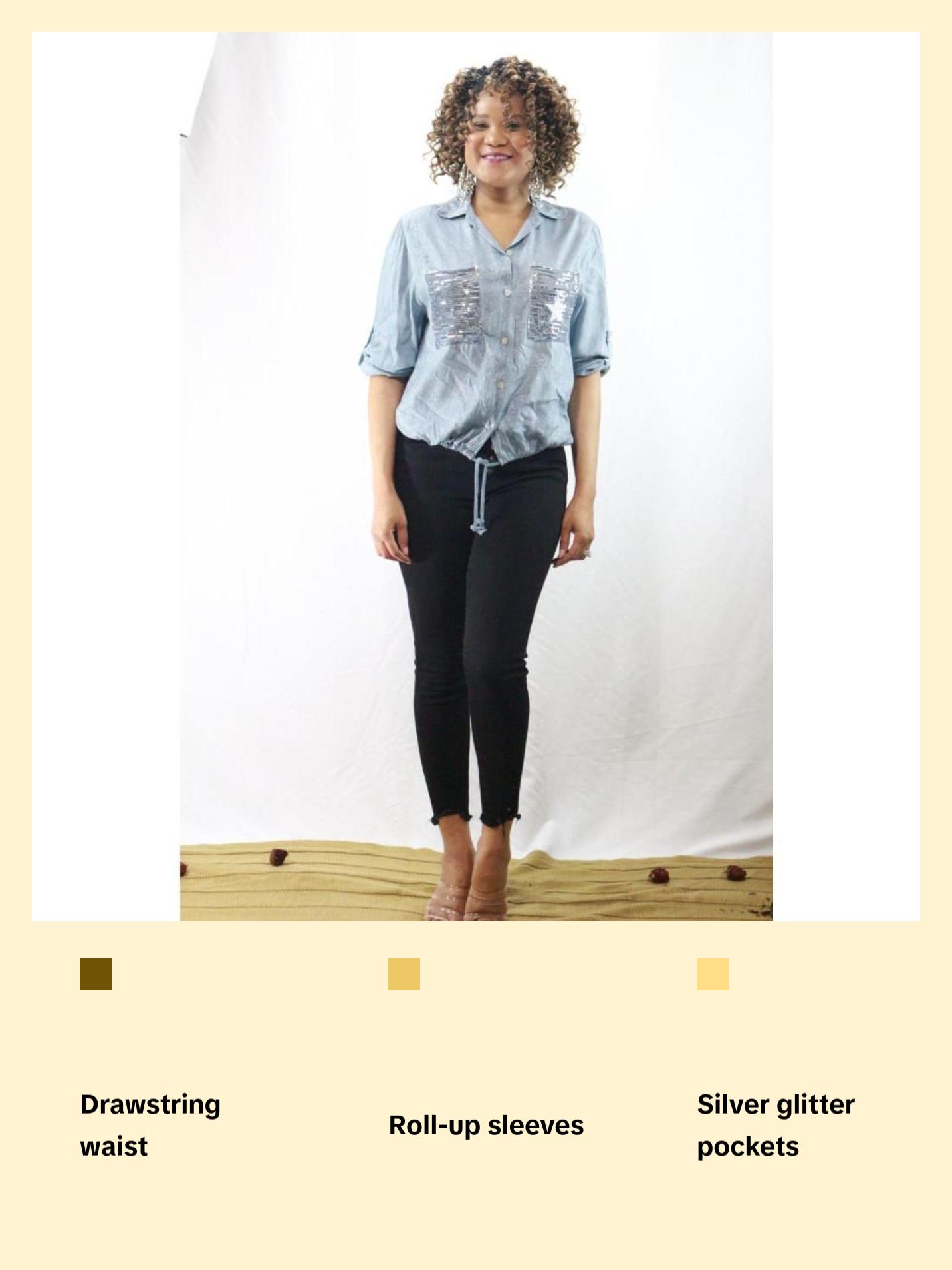 Star open collar button down Italian top