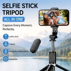 All in One Selfie Stick Tripod with Wireless Bluetooth Remote, Portable Extendable Phone Selfie Stand, 360° Rotation Cell Phone Holder for iPhone Android, Travel Vlog Live Streaming Makeup Video Recording Selfie Mount