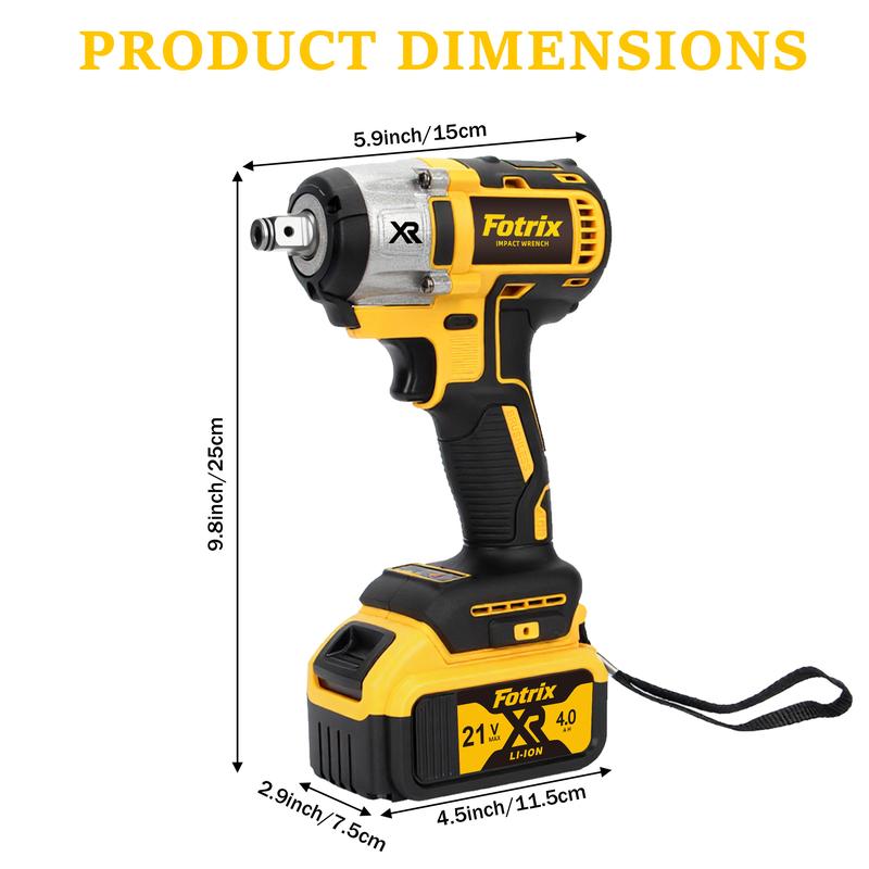 Fotrix Brushless Impact Wrench Bare Tool 21V Lithium-Ion Battery Compatible High-Torque 520N·m Motor 2800RPM Impact Mechanism Ergonomic Handle LED Light ryobi tools bit storage french cleat impact wrench power tools Cordless