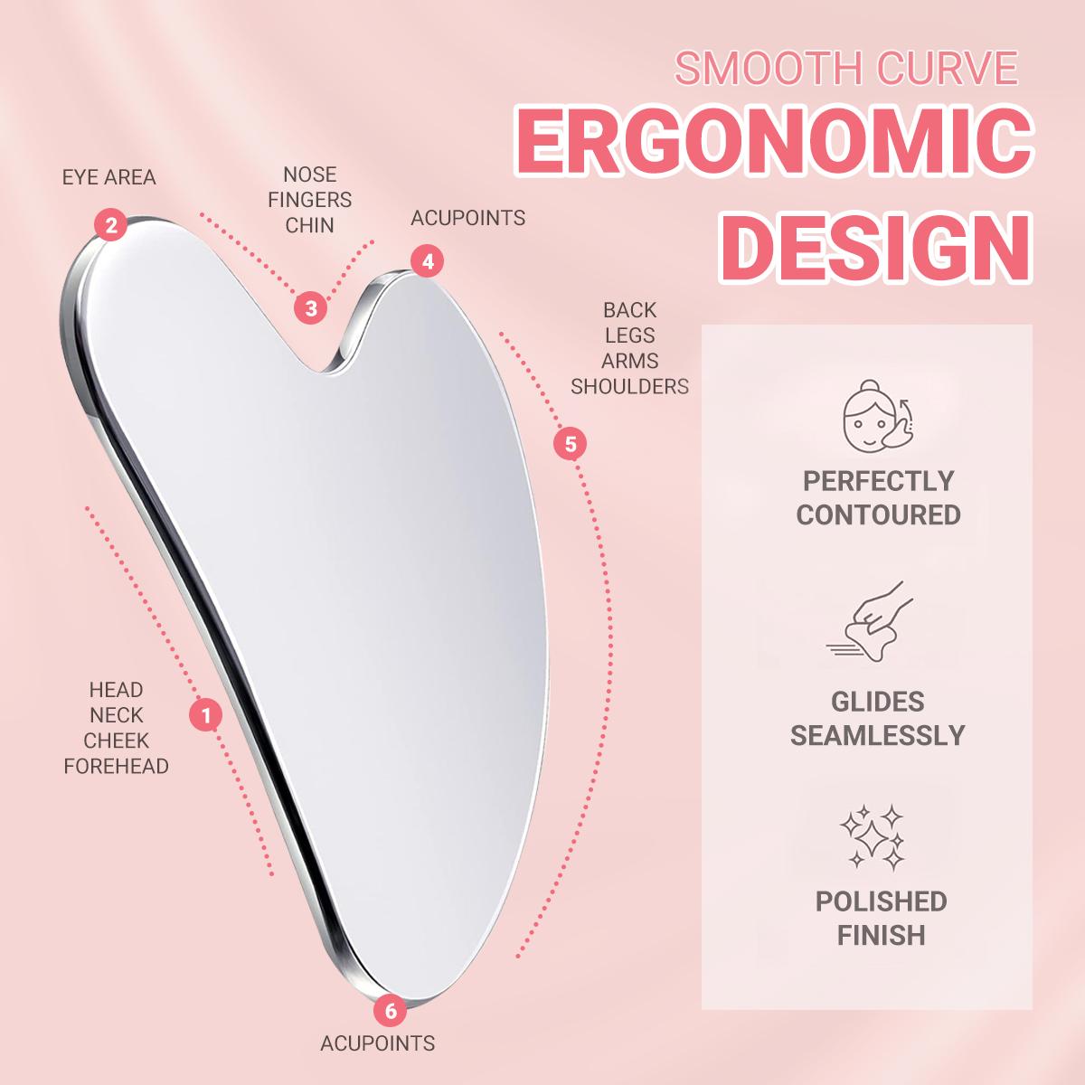 Premium Thick Steel Gua Sha Scraper with Leather Storage Case, Facial Beauty Instrument, Durable V-Face Sculpting & Face Lifting Tool, Luxe Skincare Massage Device for Spring Glow-Up Routine Face Dermaplaning