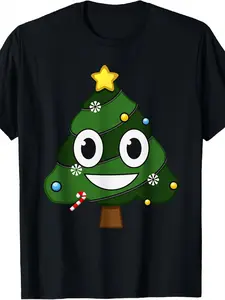 Women's Christmas Tree Printed T-shirt |   Casual Short Sleeve, Round Neck, Loose Fit, Suitable for Summer and Spring, 180gsm Gym T-Shirt, Humorous Pattern, Versatile Casual Wear