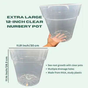 12 Inch Extra Large Clear Plant Pot Transparent Plastic Planter for Indoor & Outdoor Plants with Slotted Bottom for Drainage