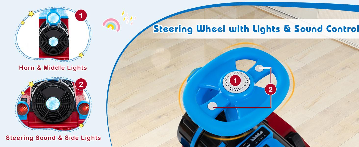 Costway Ride on Train Trackless, 12V 2-Seater Ride on Toy with Train Whistle, LED Lights, Music & Removable Chair, Electric Train w/One-Button & Soft Start, Gift for Boys & Girls,Christmas Festival Gift Black Friday Cyber Monday