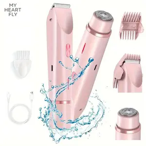 MY HEART FLY Electric Bikini Trimmer for Women, Rechargeable 2 in 1 Body & Facial Hair Removal, Waterproof Wet & Dry Use Trimmer for Face Lip Chin Underarm Legs, Valentine's Day Gift