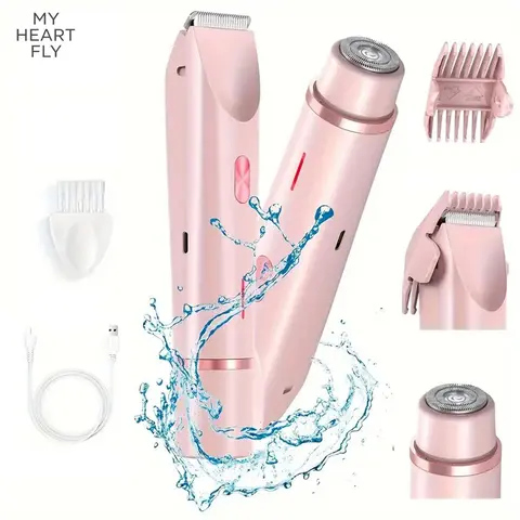 MY HEART FLY Electric Bikini Trimmer for Women, Rechargeable 2 in 1 Body & Facial Hair Removal, Waterproof Wet & Dry Use Trimmer for Face Lip Chin Underarm Legs, Valentine's Day Gift