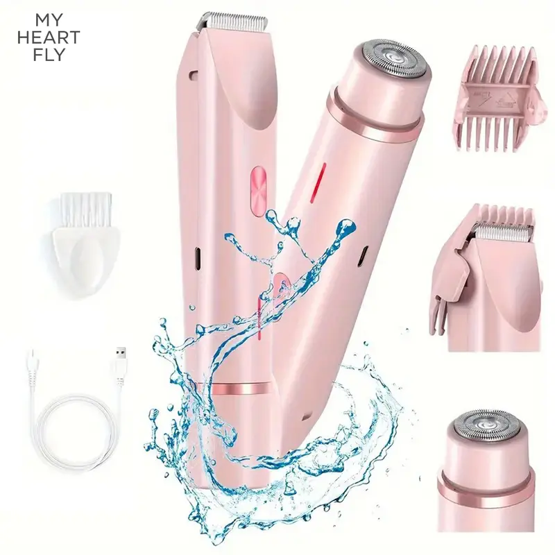 MY HEART FLY Electric Bikini Trimmer for Women, Rechargeable 2 in 1 Body & Facial Hair Removal, Waterproof Wet & Dry Use Trimmer for Face Lip Chin Underarm Legs, Valentine's Day Gift