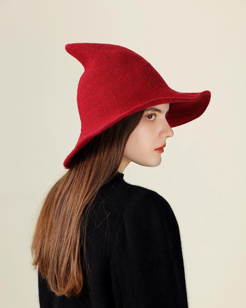 Halloween Hat Regular Wizard Hat Foldable Knitted Hat Pointed Witch Hat