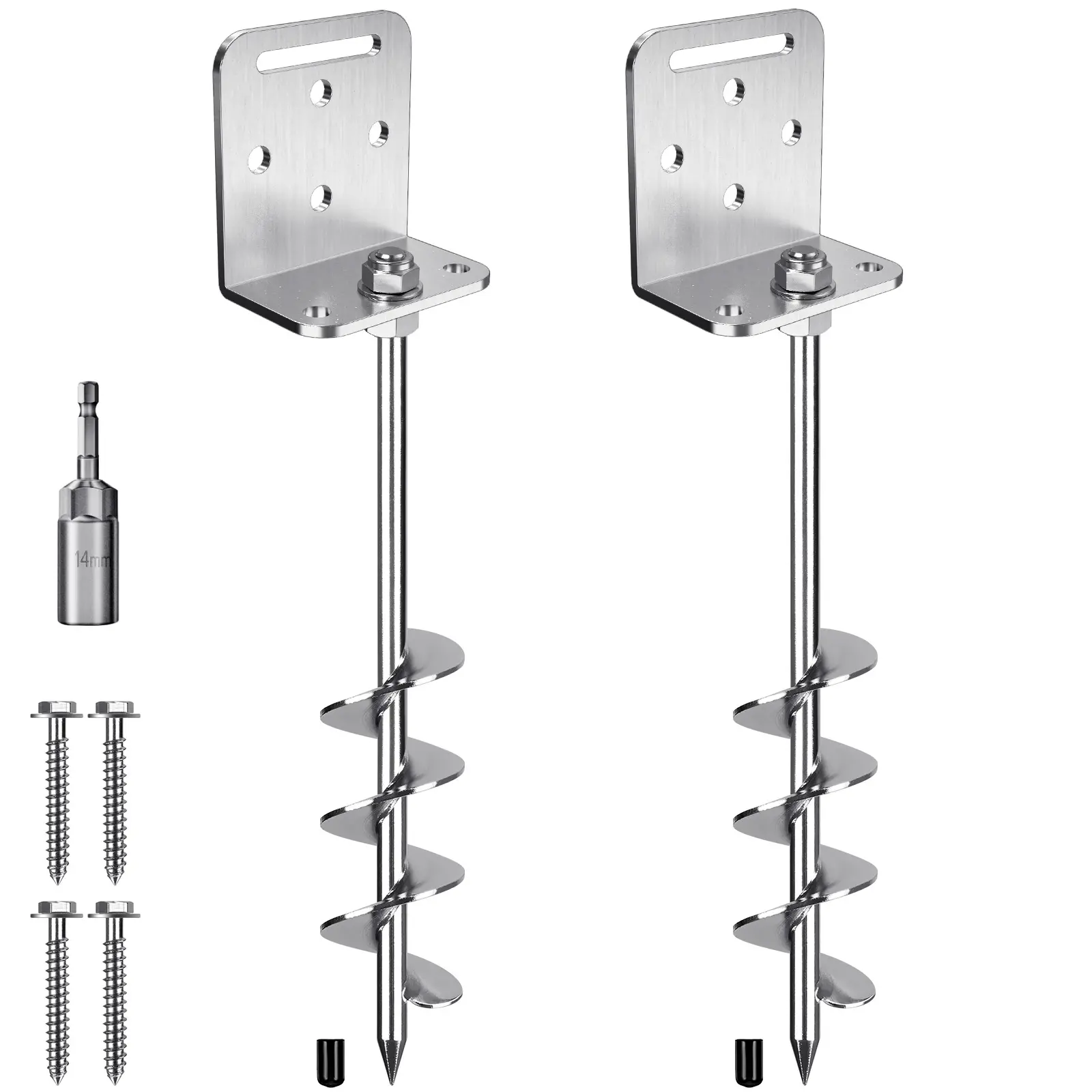 18-Inch High-Carbon Steel Heavy Duty Ground Anchors with Full Weld L-Shaped Metal Brackets, Rust-Resistant Drill-Ready Spiral Kit for Carports, Trampolines, Tents, Boats, Outdoor Stability & Canopy Compatibility