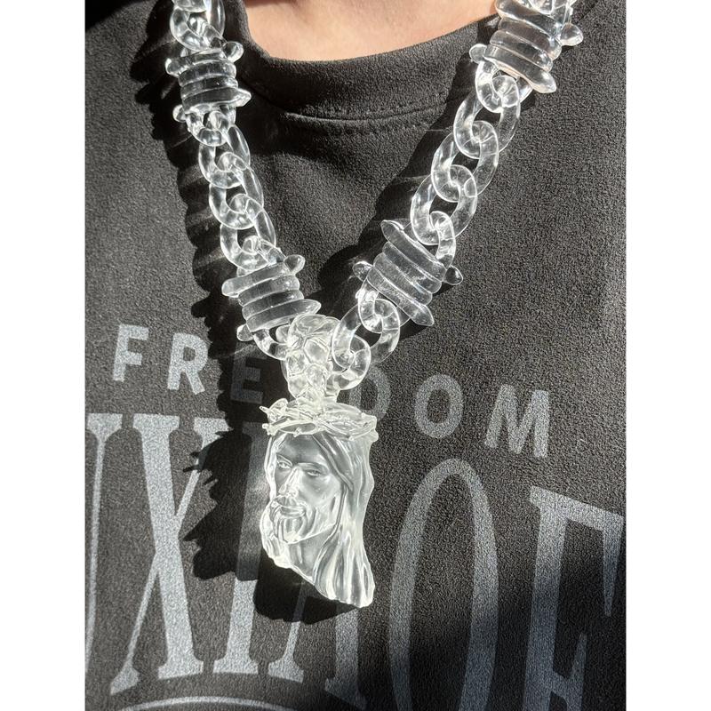 Jesus Pendant Necklace -  Faith Fashion, Trendy Accessories, Personalized Gift, Men's Jewelry, Acrylic Jewelry ,Chunky Transparent Acrylic Jesus Pendant Necklace for Men, Christian Gift, Hip-Hop Style, -Christmas gifts-TikTokShopBlackFriday