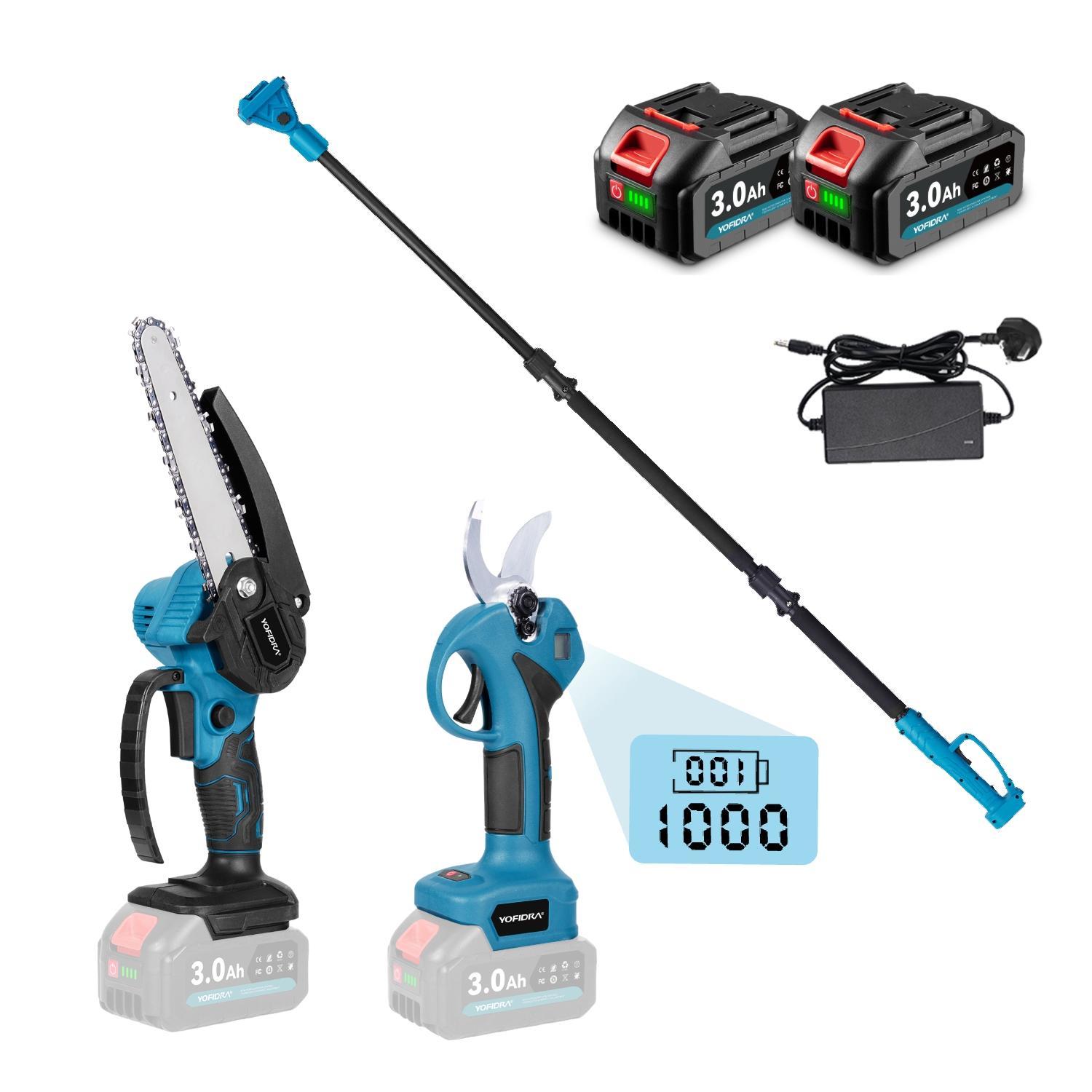 Yofidra 2 in 1 Cordless Pole Saw & Mini Chainsawwith 2 Batteries, Power Electric Polesaw for Tree Trimming, Chain Saw with Extension Pole , Limb Branch Cutter Pruner 21V Portable Cutting Adjustable Length Telescopic Rod Outdoorfun