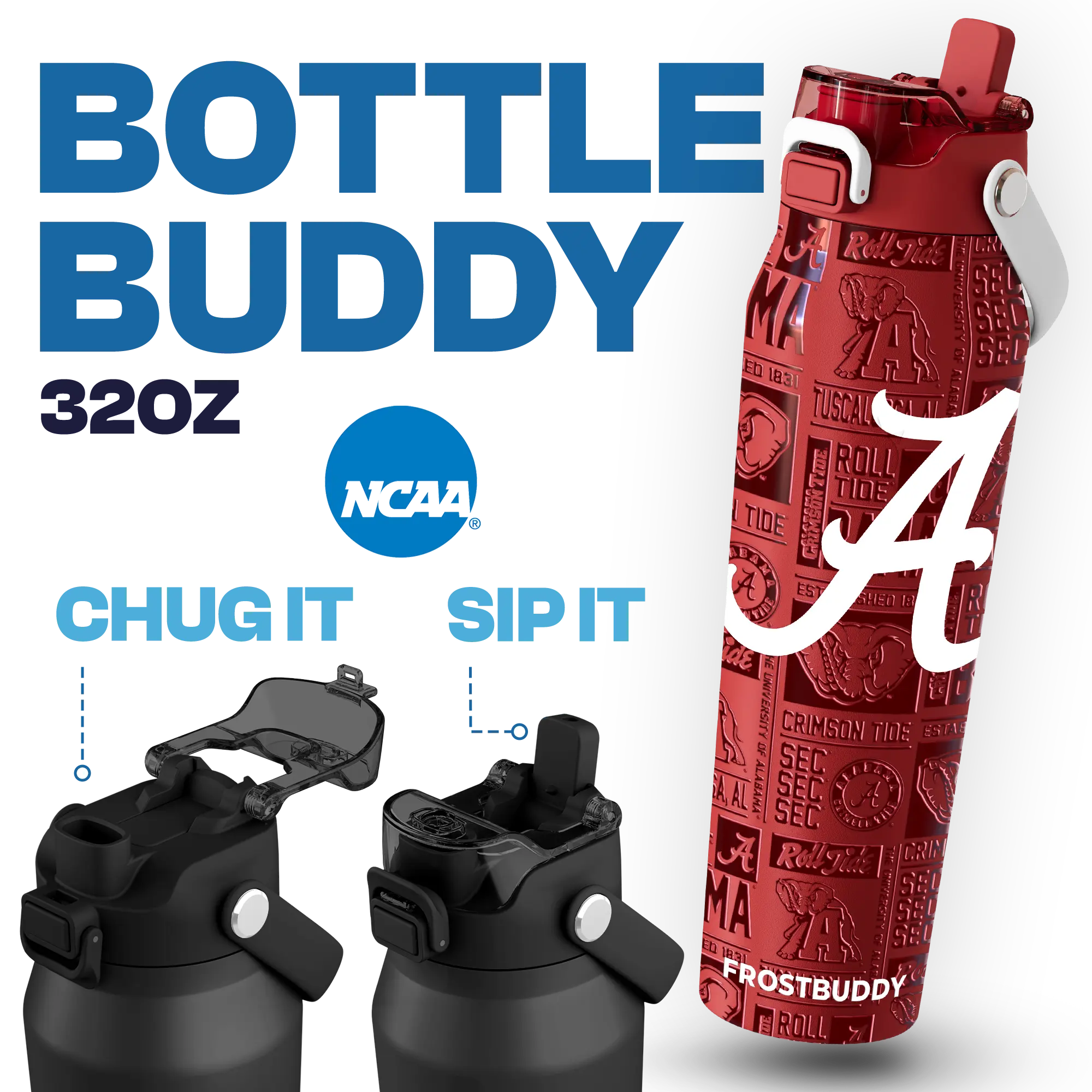 Bottle Buddy - Collegiate Edition - Dual Function lid Water Bottle - Stainless Steel - Double Wall Insulated