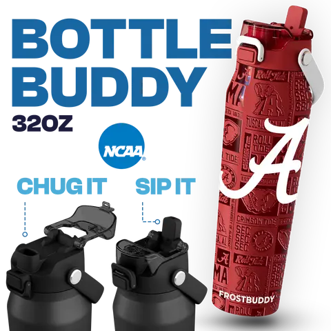Bottle Buddy - Collegiate Edition - Dual Function lid Water Bottle - Stainless Steel - Double Wall Insulated