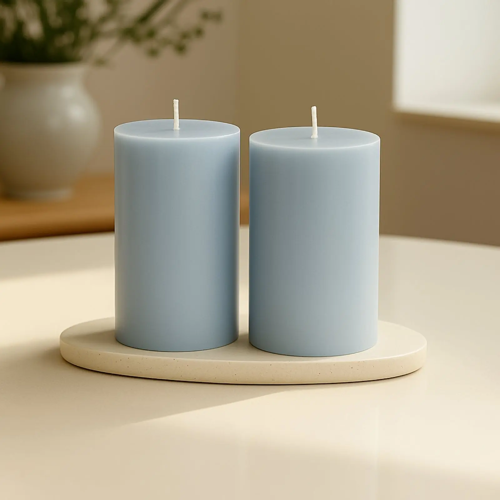 Bulk Pack 12 Unscented Dusty Blue Pillar Candles (3"x6"), Dripless Paraffin Wax with Smokeless Wicks, Clean Long-Lasting Burn for Restaurants, Churches, Party Decor