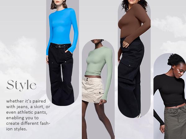 PUMIEY 【Live Only】Long Sleeve Crew Neck Basic Tee Fabric Top Womenswear Cloud Streetwear