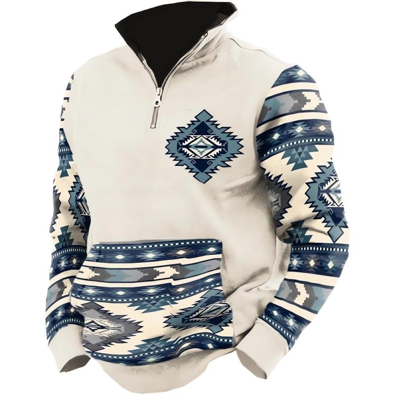 🌀 Mens Vintage Geometric Hoodie – Western Aztec 1/4 Zip Pullover for Fall & Winter#VintageStyle #AztecPrint #GeometricHoodie