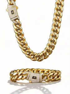 6mm Diamond-Cut  Cuban Curb Chain Necklace 22K Yellow Gold Plated 21"Necklace 7.5" Bracelet