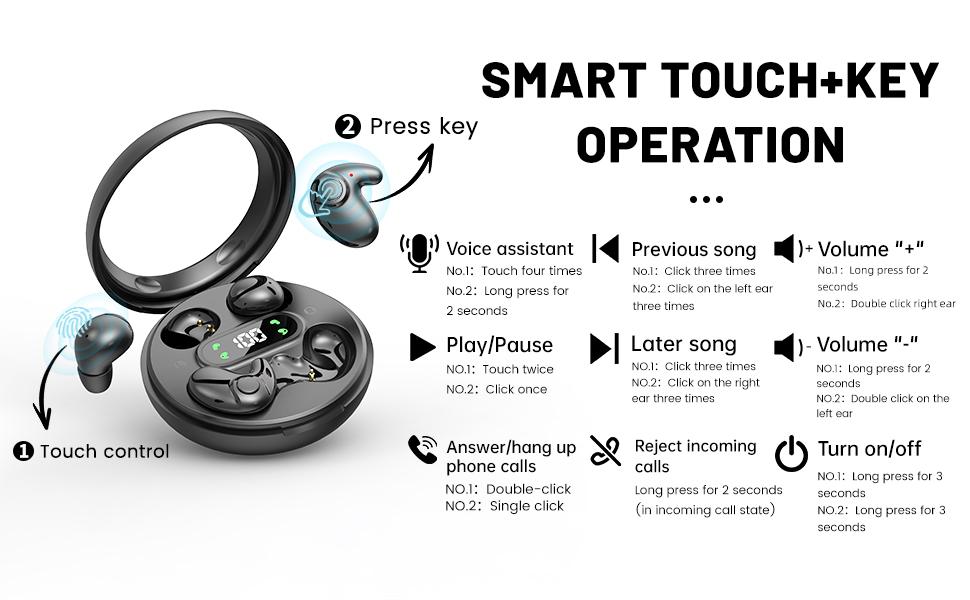 MSHUKCOE Mini Invisible Bluetooth Earbuds 5.4, 10h Playtime, LED Display, Long Battery, Stereo Sound, IPX5 Waterproof, USB Chargeable, Portable Headphones for Side Sleepers